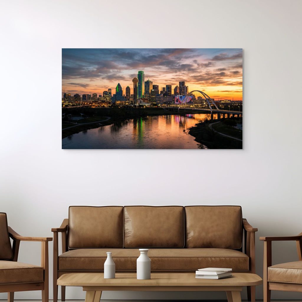 Dallas Texas skyline at sunset, cityscape wall art print