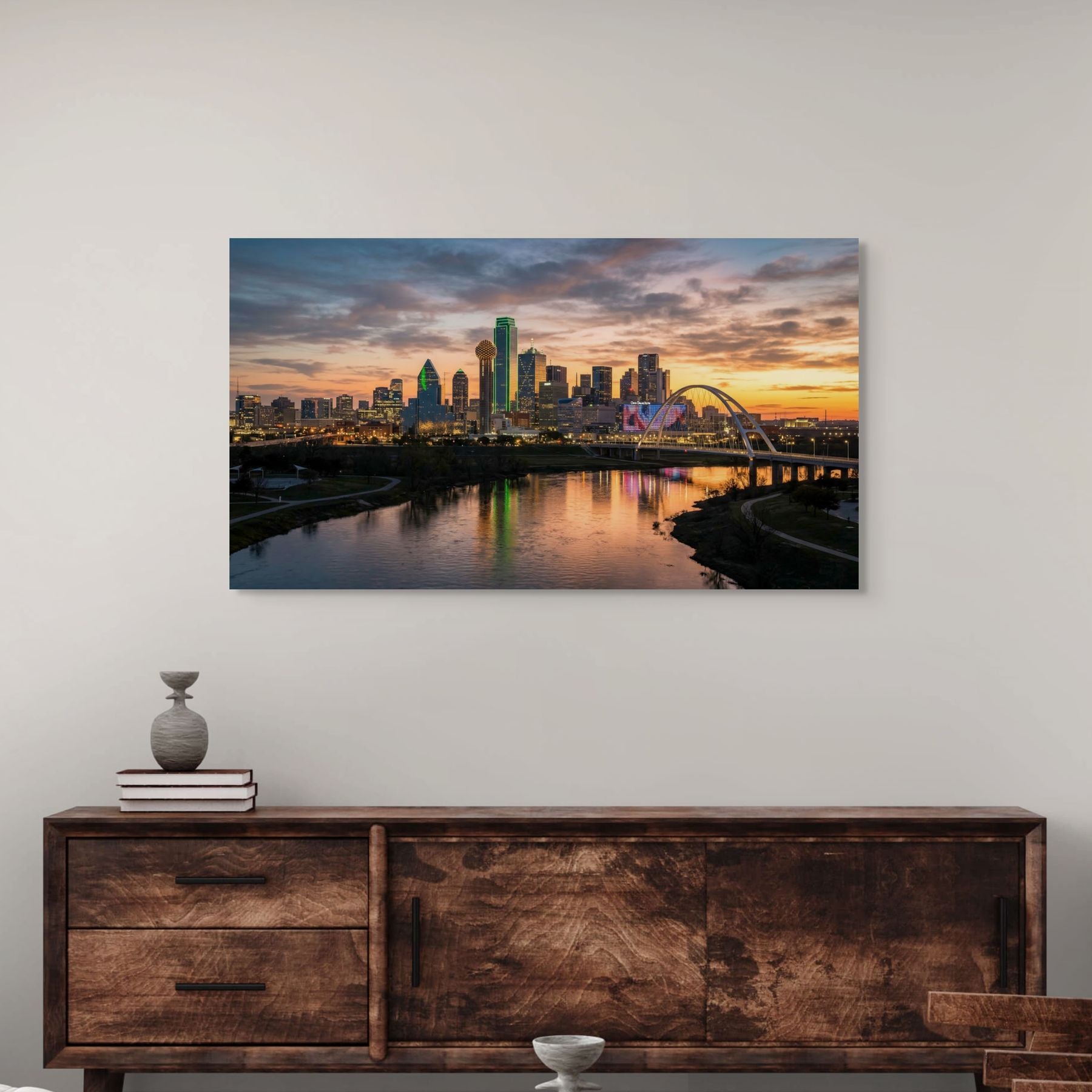 Dallas skyline photography, colorful sunset city decor