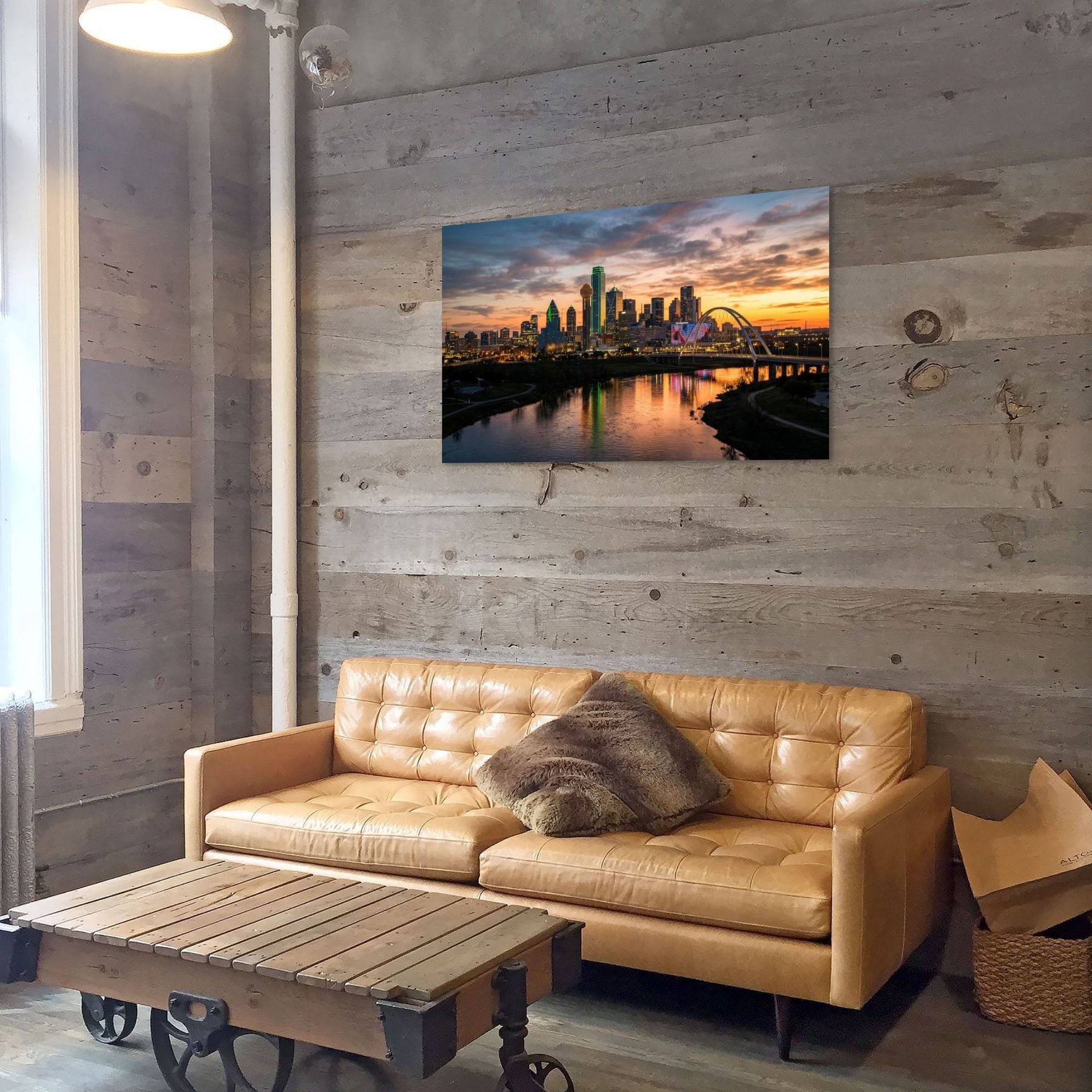 Urban skyline wall art, Dallas cityscape river reflection print