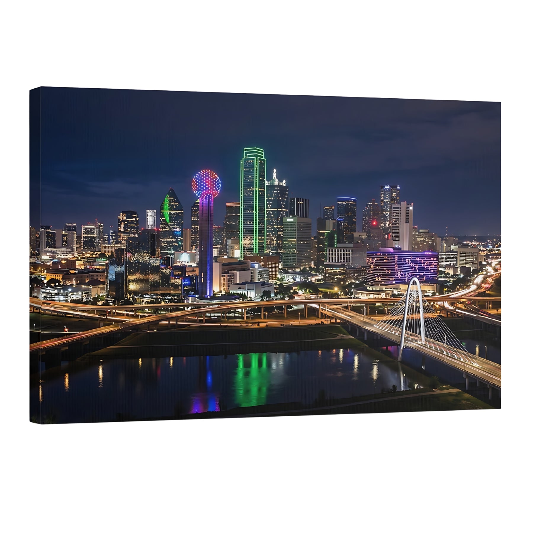 Dallas skyline night wall art Reunion Tower cityscape Dallas Texas illuminated skyline print Main image