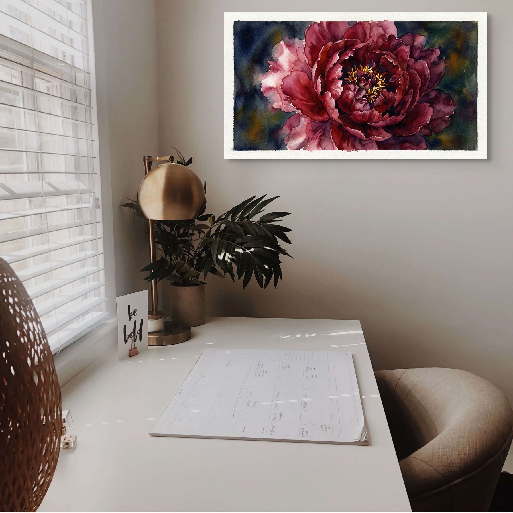 Red floral watercolor canvas, romantic statement wall decor