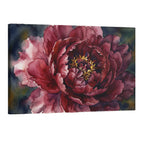 Deep red peony watercolor wall art, dramatic floral canvas decor for modern home