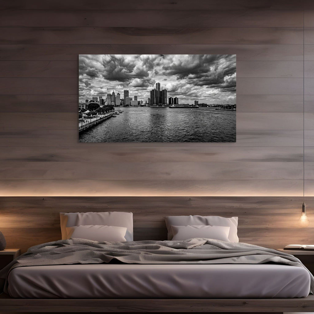 Detroit downtown skyline monochrome wall decor urban city print