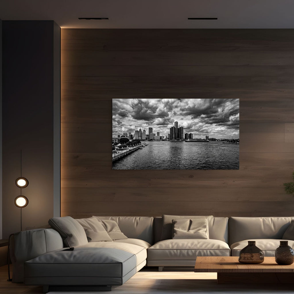 Detroit skyline black white wall art Michigan cityscape print