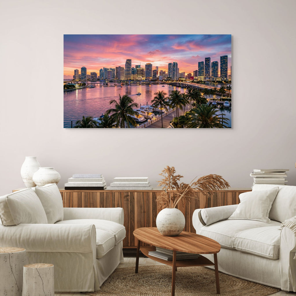 Biscayne Bay Miami skyline photography, tropical decor