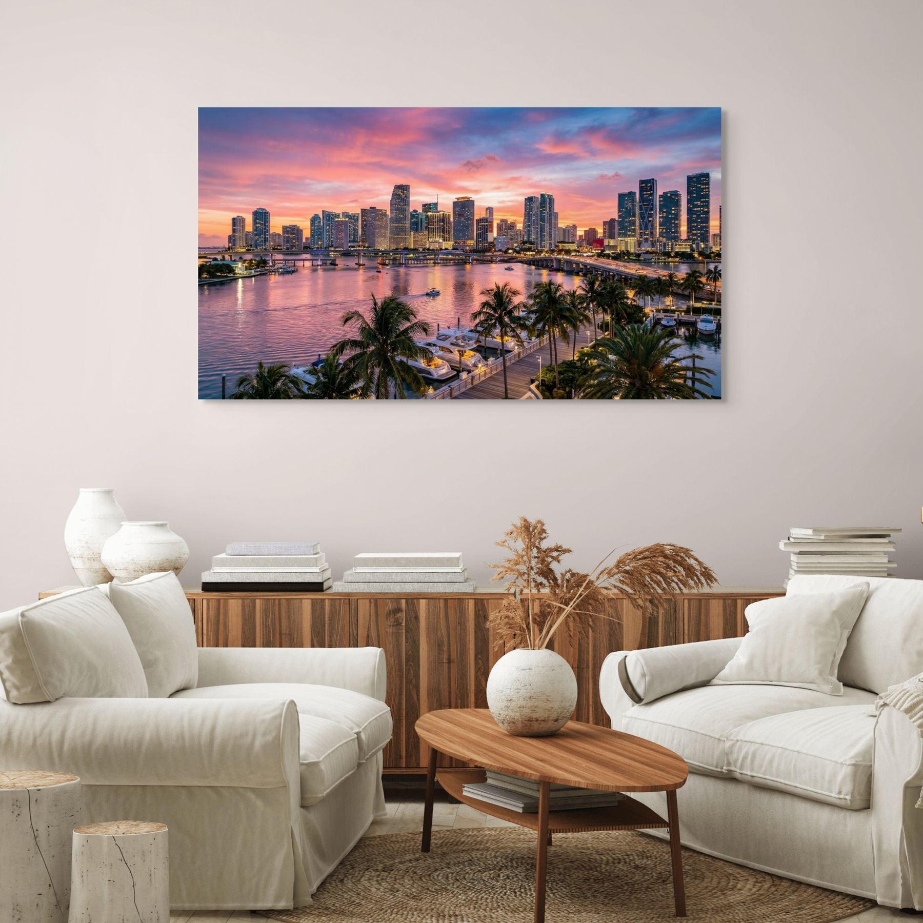 Biscayne Bay Miami skyline photography, tropical decor