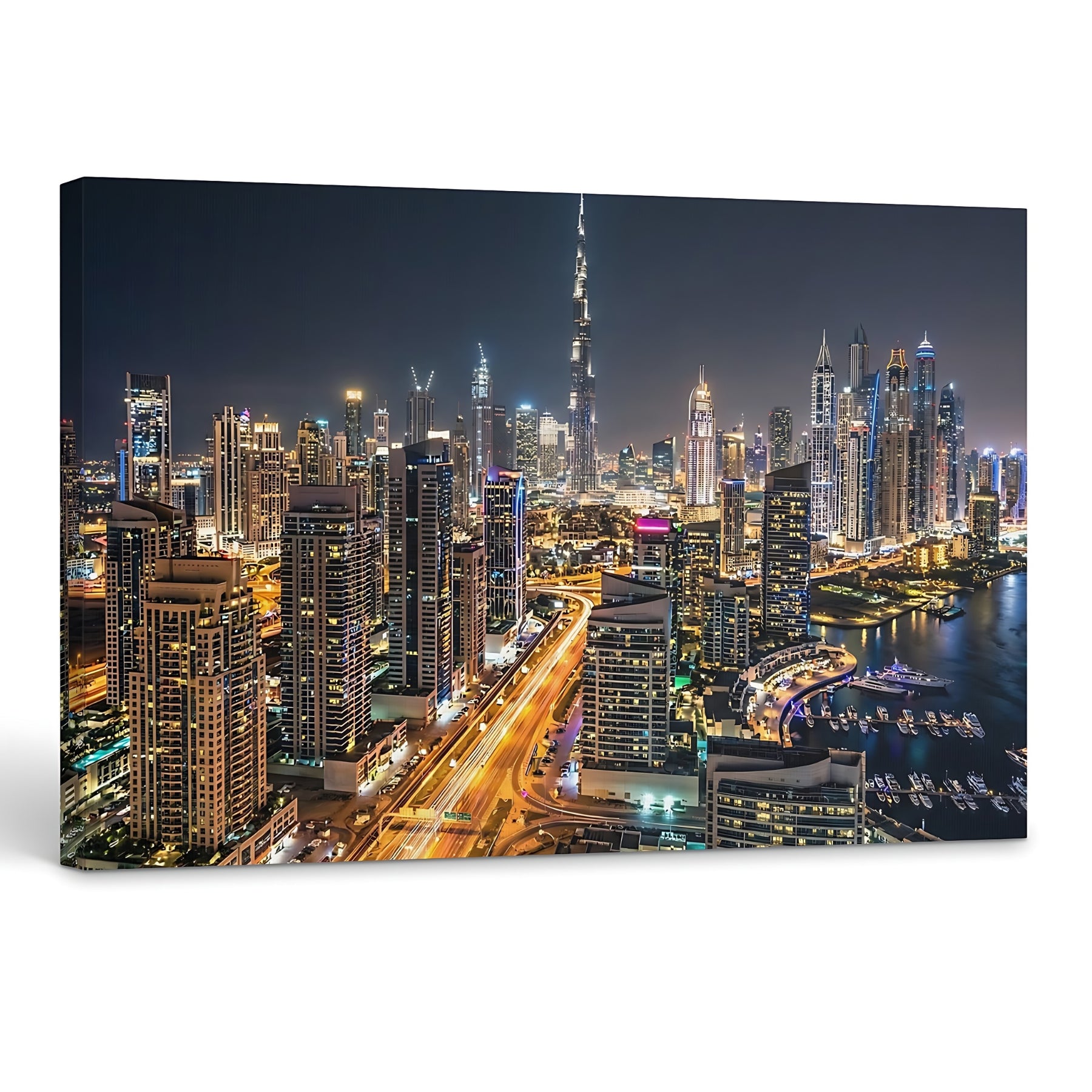 Dubai skyline night wall art Burj Khalifa cityscape Dubai Marina luxury city print UAE skyline