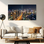 Dubai skyline with waterfront and yachts night wall art