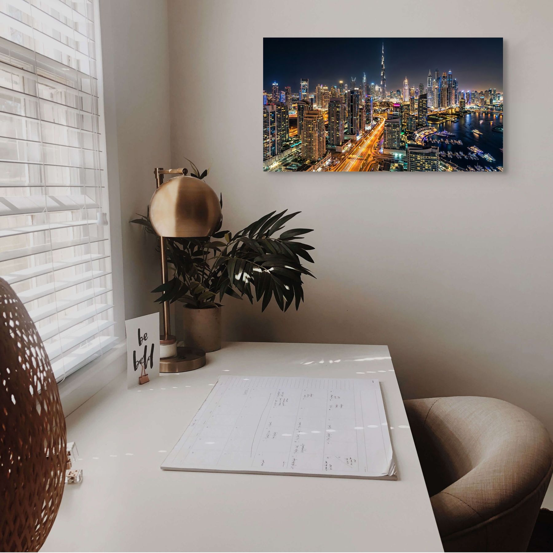 Dubai skyline panoramic night view modern city wall decor