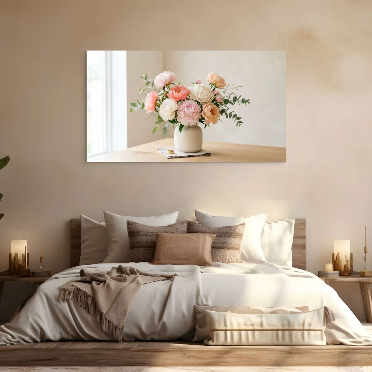 Soft Floral Bouquet Canvas Wall Art Elegant Peony Arrangement in Neutral Tones