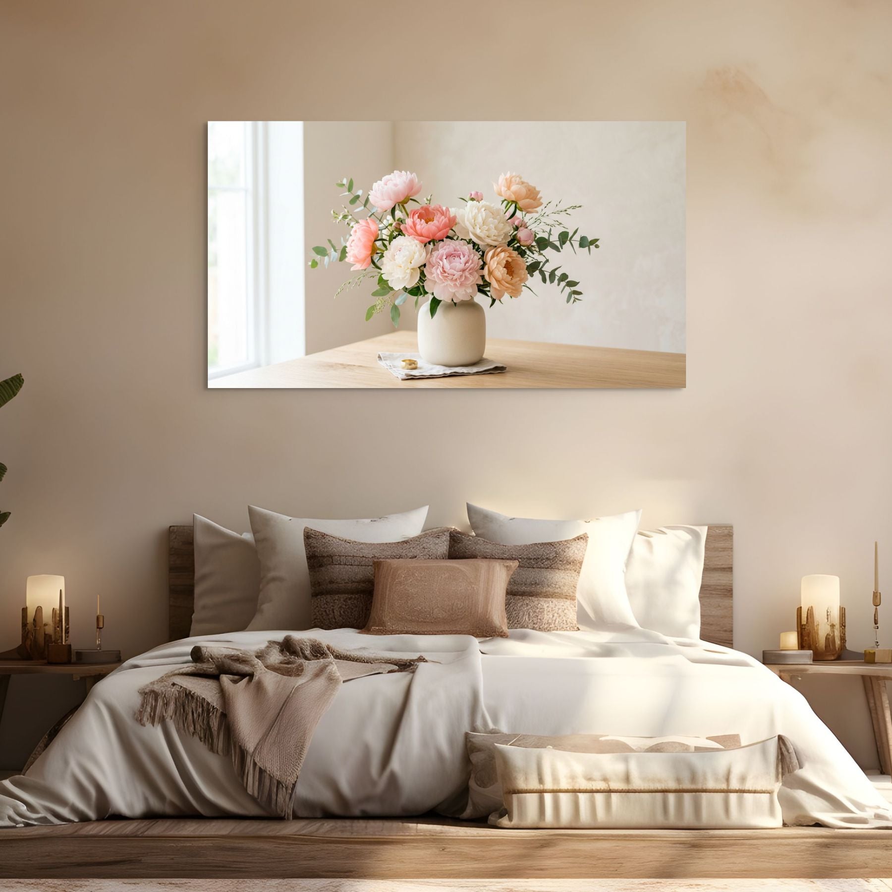 Elegant peony bouquet in vase canvas print, modern home decoration