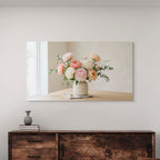 Soft pastel peony bouquet wall art, minimalist feminine home decor