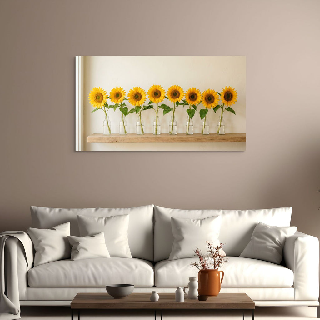 Sunflowers in glass jars wall art, farmhouse floral home decor