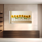 Minimalist sunflower display in bottles, farmhouse wall art