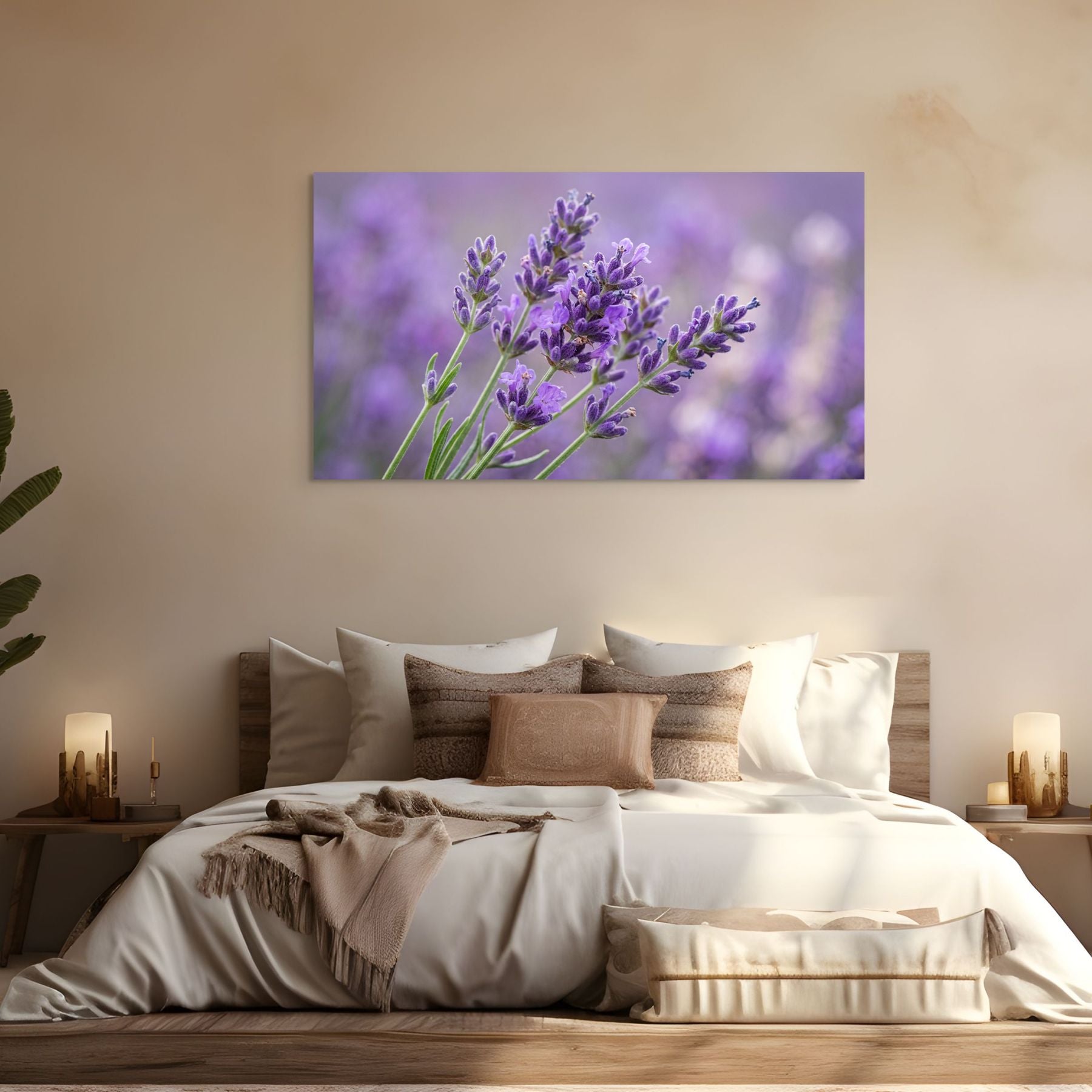 Purple lavender bloom artwork, minimalist floral wall decor