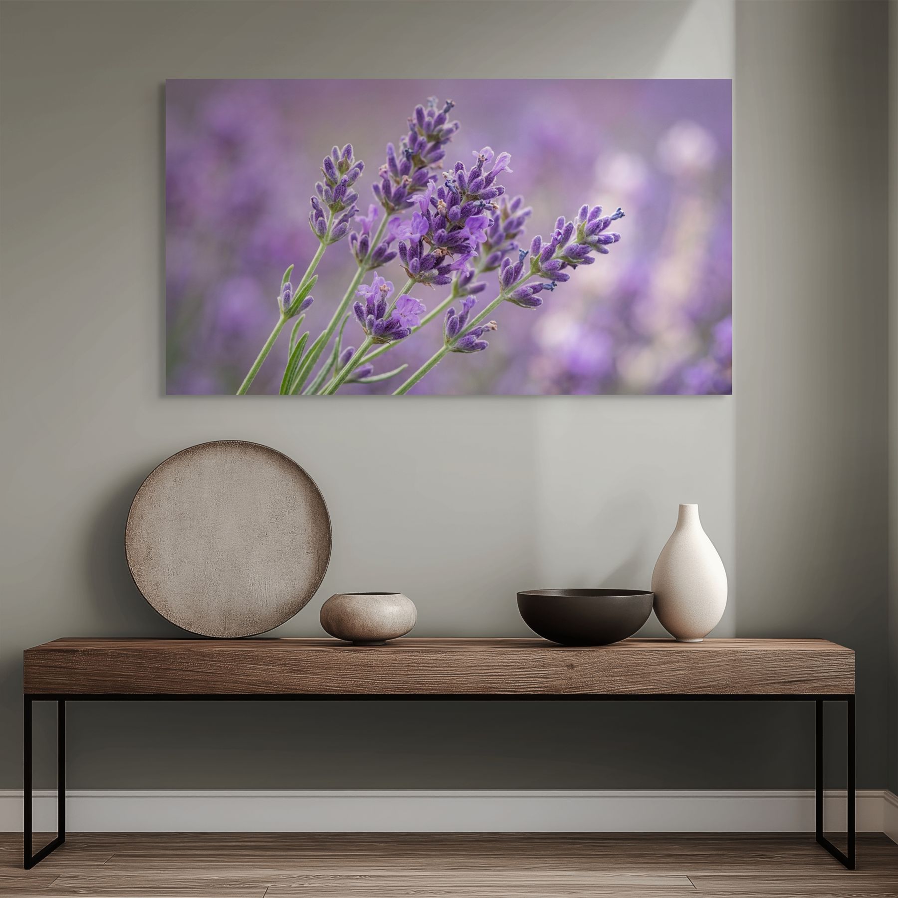 Soft focus lavender flowers canvas, spa inspired home decor