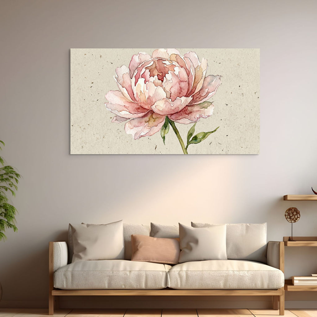 Watercolor peony painting wall art, soft pink floral decor