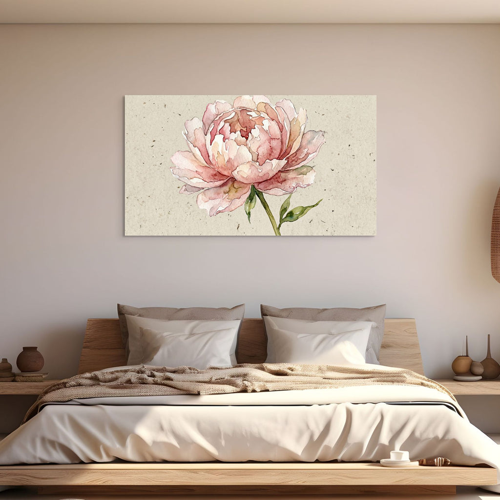 Blush peony watercolor artwork, feminine botanical wall decor