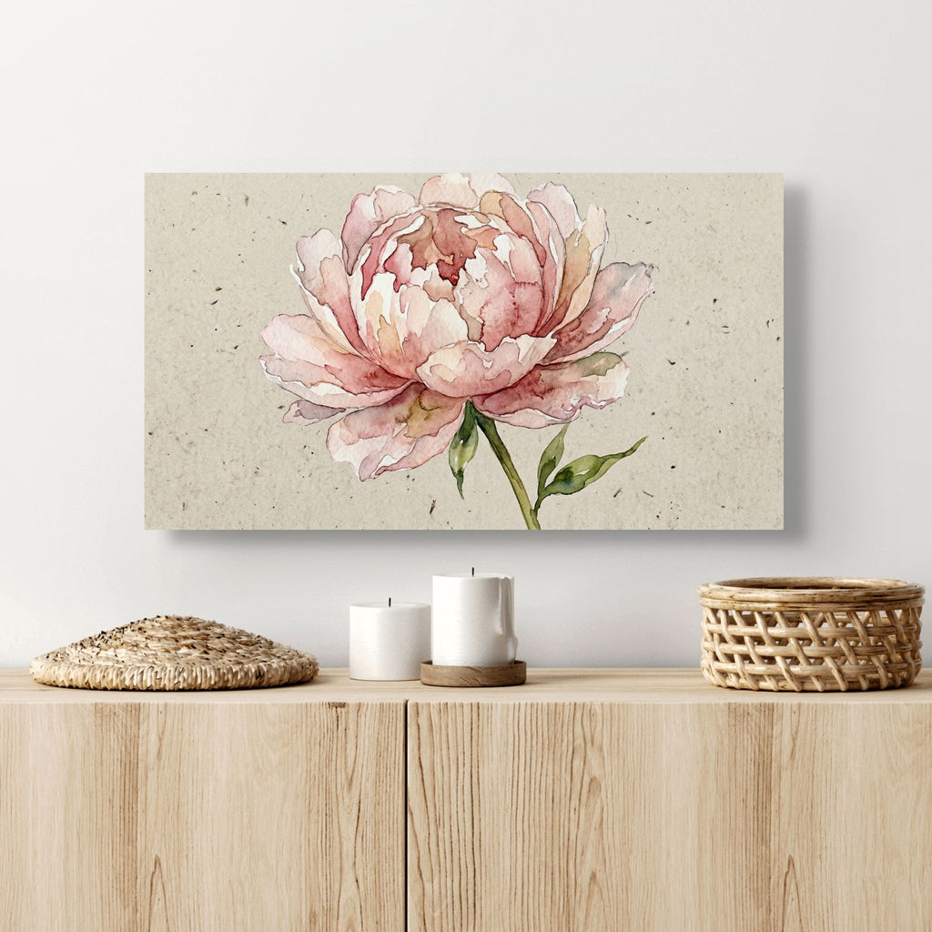 Hand painted peony canvas art, vintage botanical wall decor