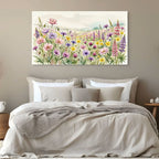 Wildflower Meadow Canvas Wall Art Colorful Watercolor Floral Landscape Print