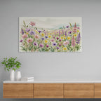 Spring wildflower meadow canvas, soft botanical home decor