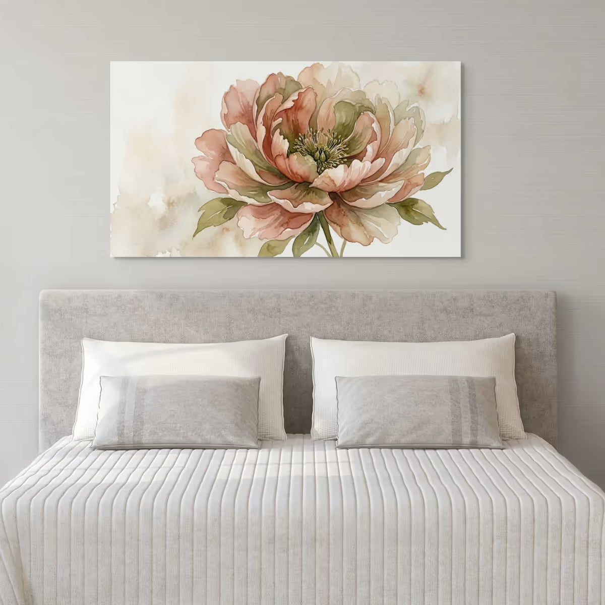 Earth-Tone Peony Canvas Wall Art Neutral Watercolor Floral Painting for Elegant Decor