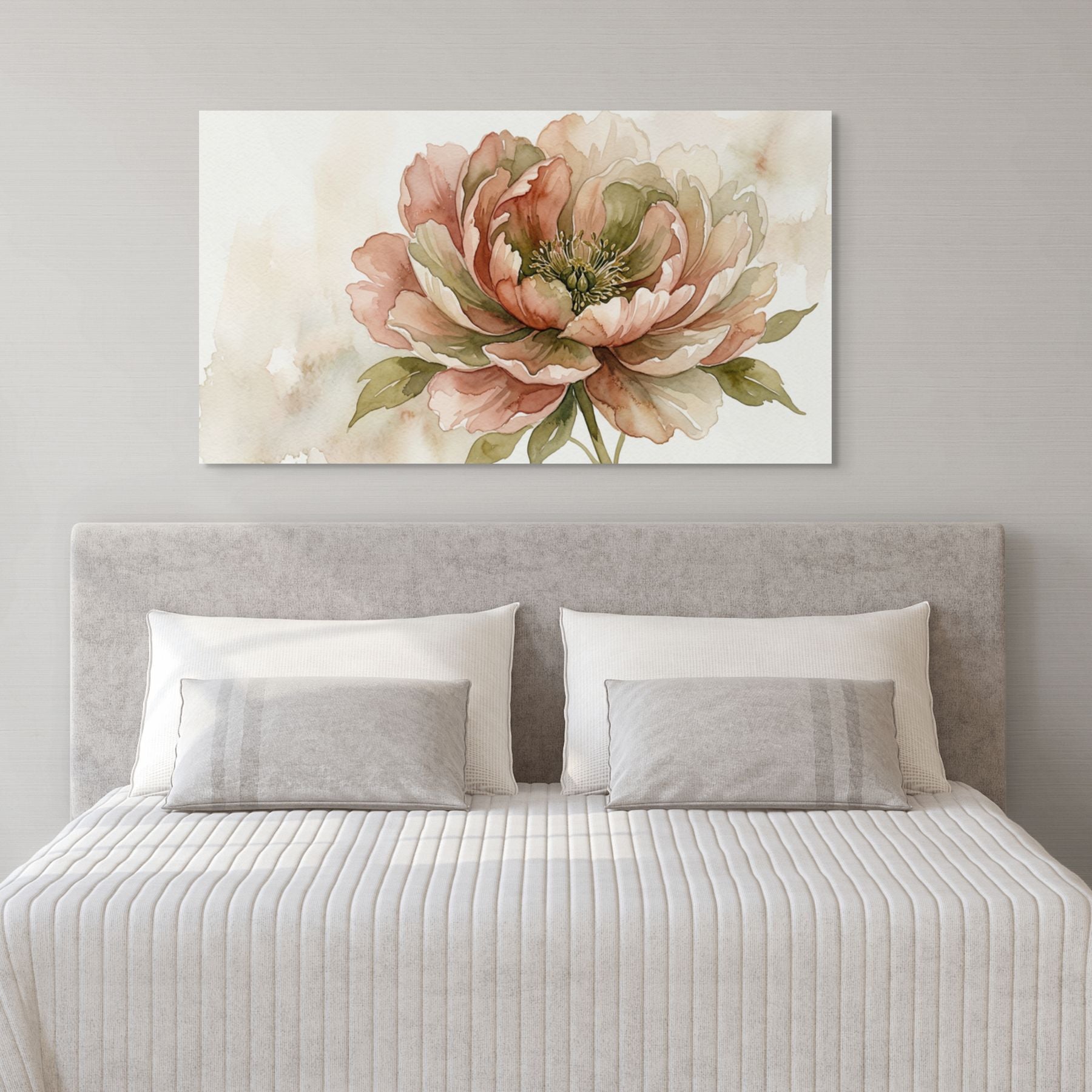 Soft beige and blush peony artwork, elegant floral wall decor