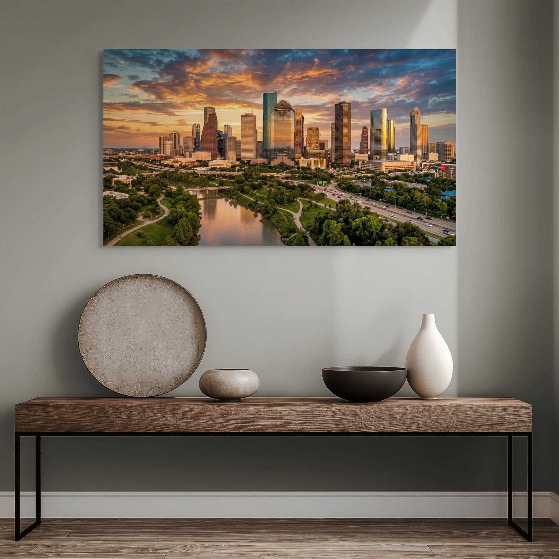 Houston cityscape sunset skyline print Texas urban wall decor