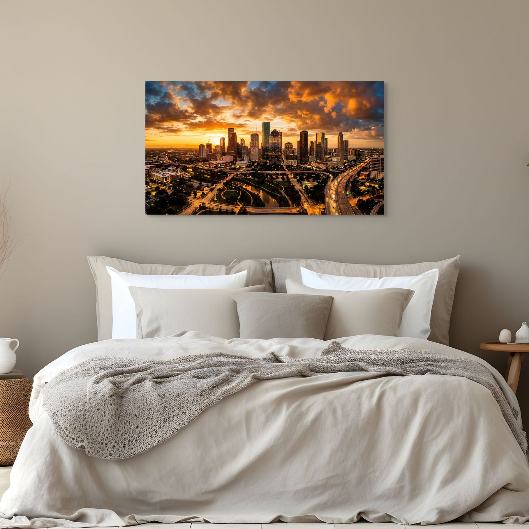 Downtown Houston skyline golden hour, Texas cityscape print