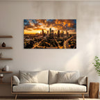 Houston skyline at sunset with dramatic clouds, city wall art