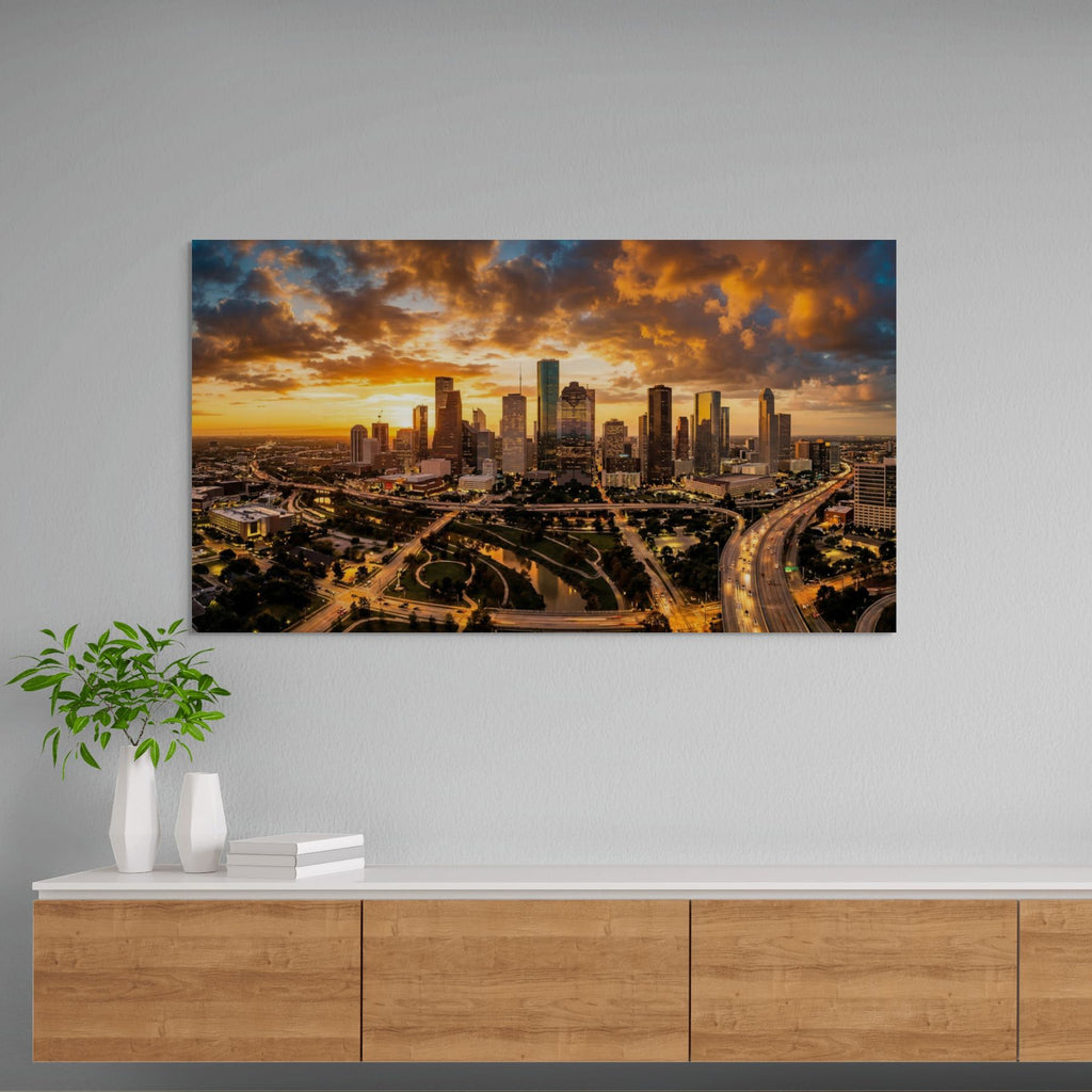 Houston skyline with freeway lights, urban wall art print