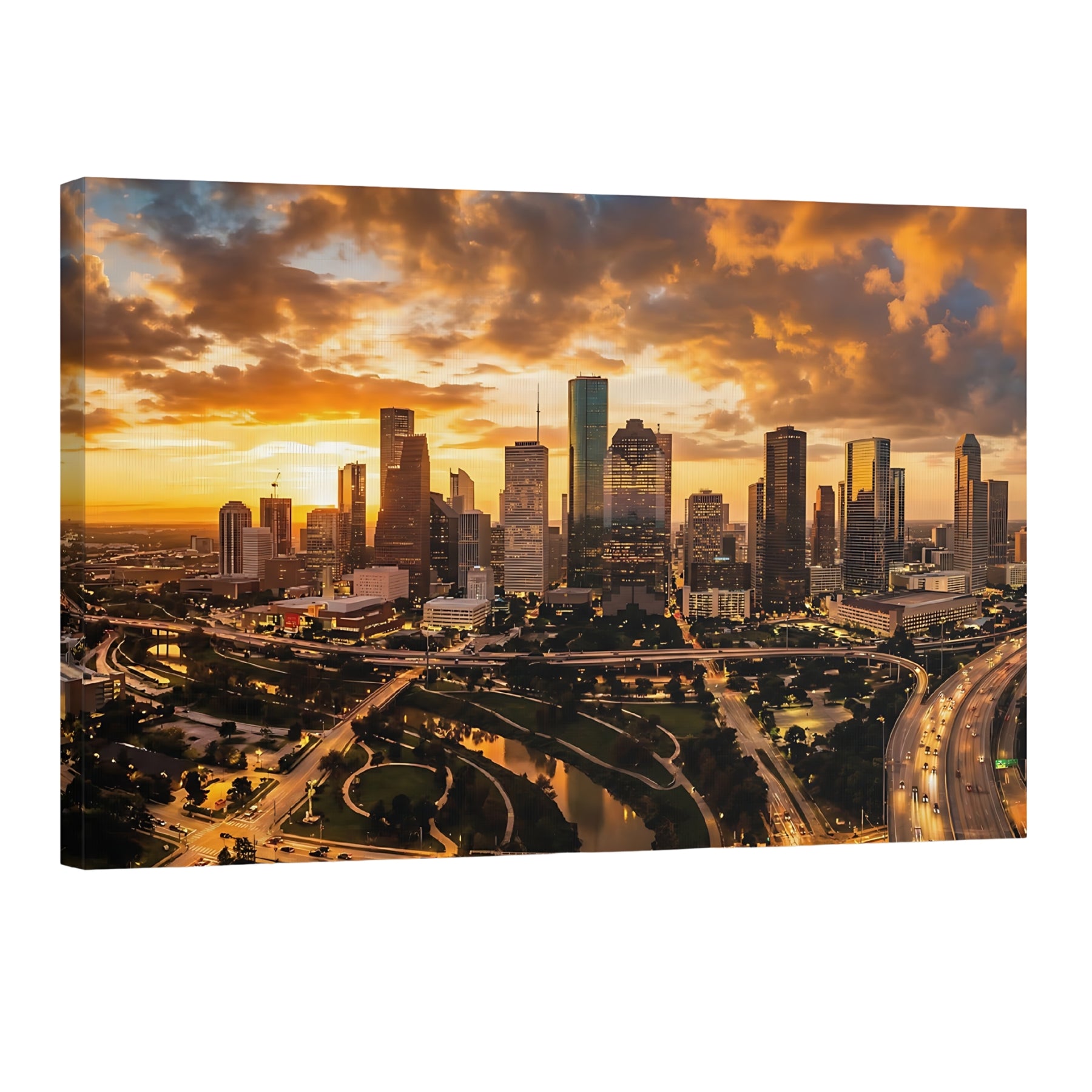 Houston skyline sunset wall art downtown Houston cityscape dramatic sky photography Main image