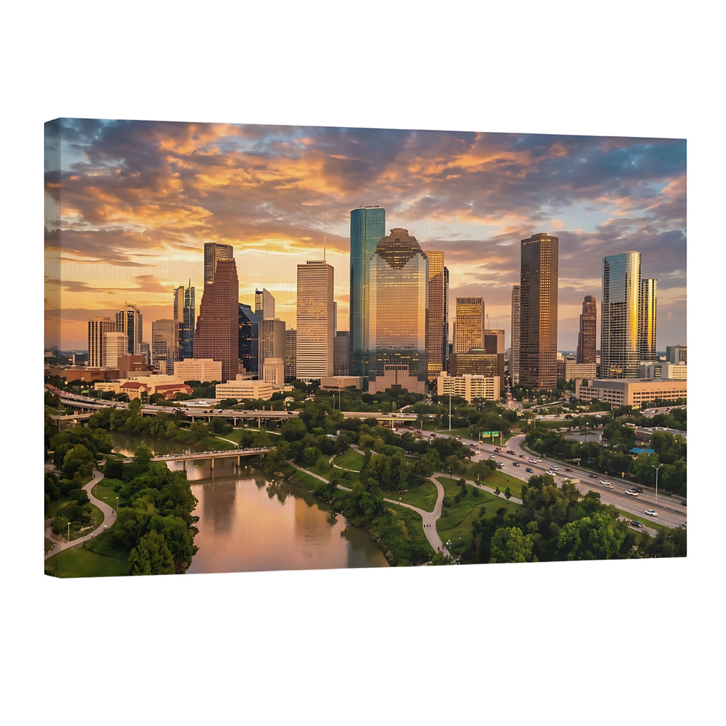 Houston skyline sunset wall art cityscape Houston Texas downtown skyline print