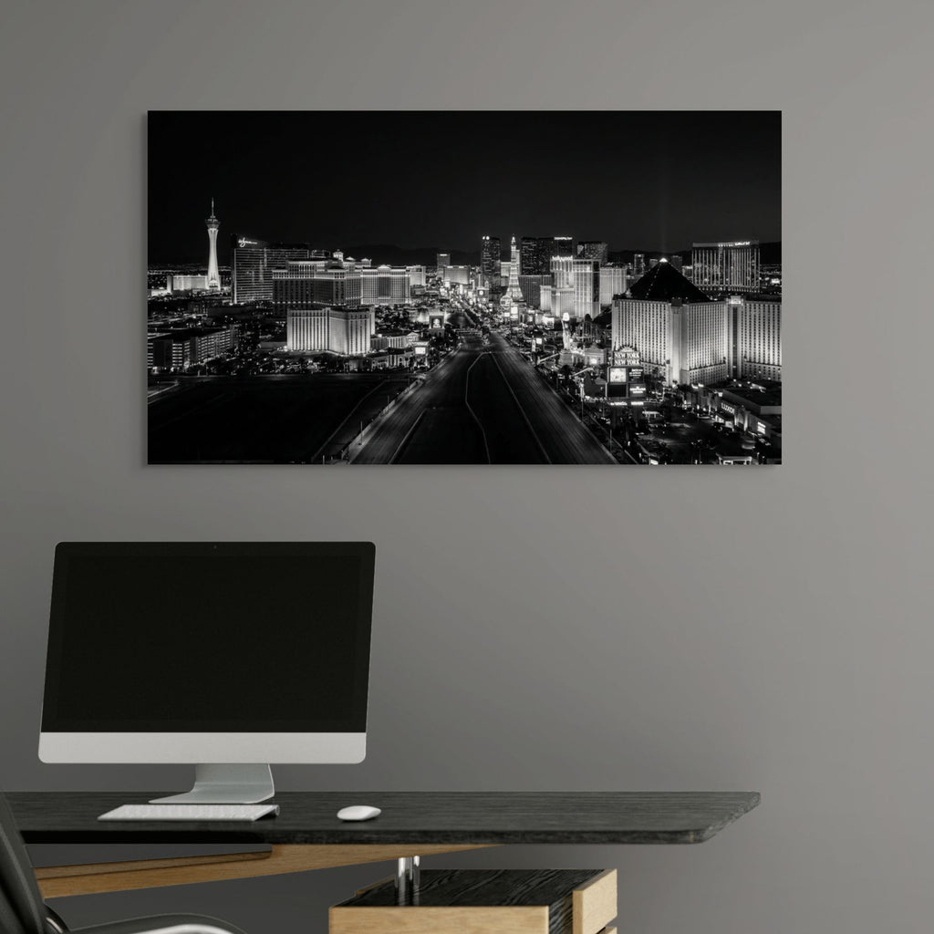 Vegas skyline at night, monochrome city wall art print