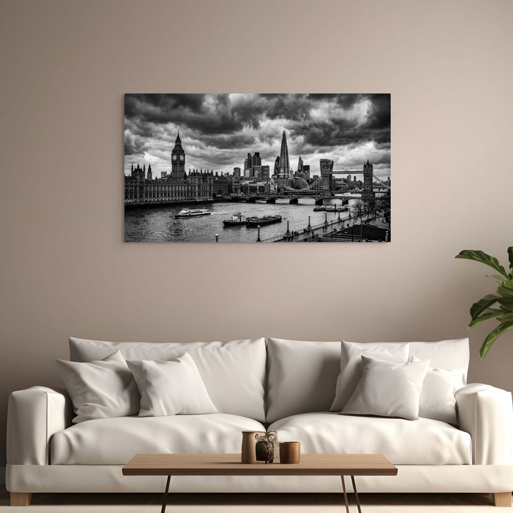 London skyline monochrome with Big Ben and Tower Bridge wall art