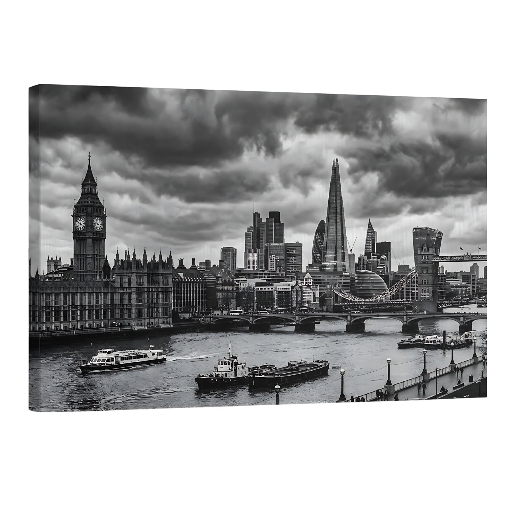 London skyline black and white wall art Big Ben Tower Bridge Thames cityscape print UK skyline photography