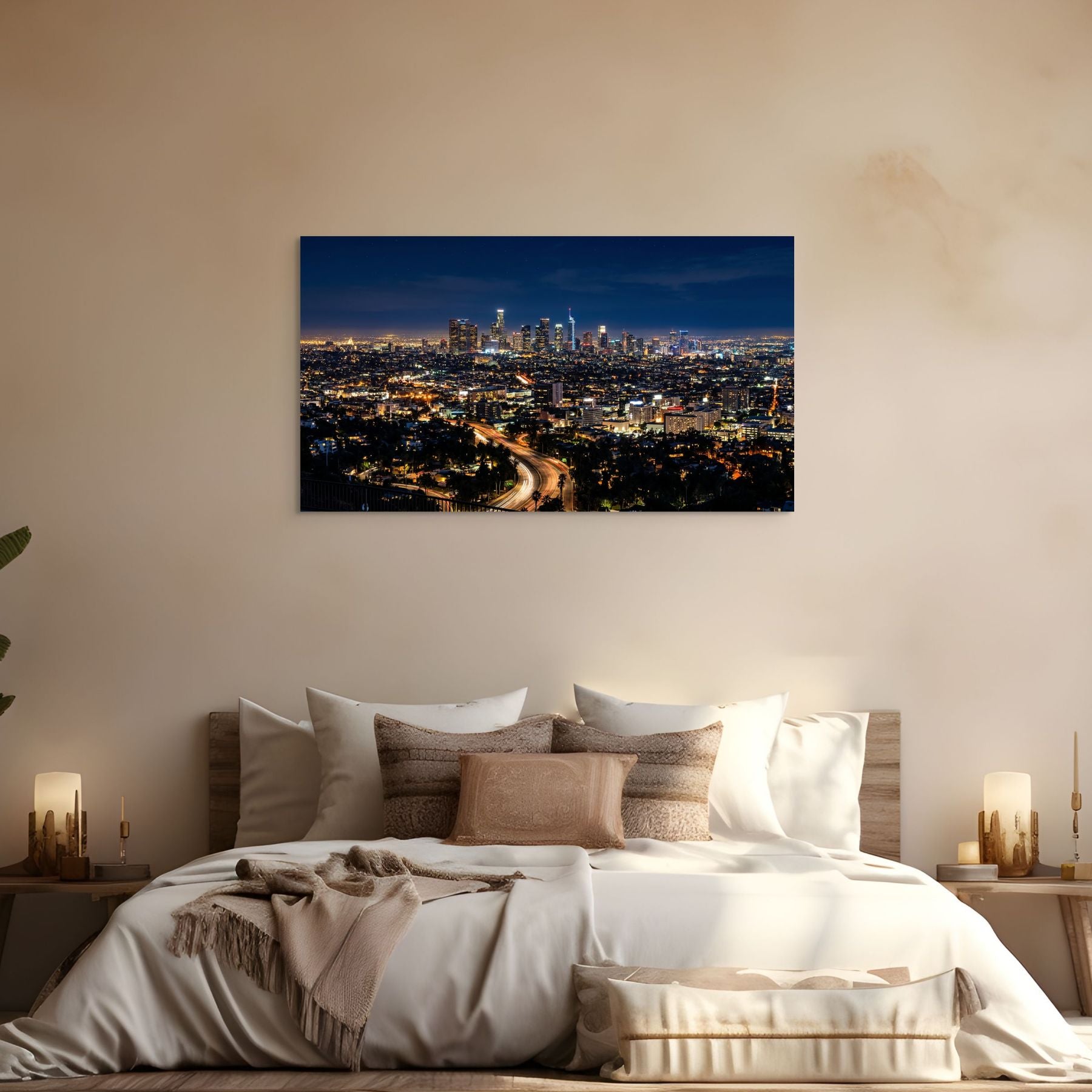 Downtown Los Angeles skyline night cityscape photography print
