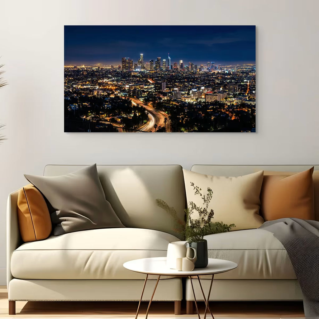 Los Angeles City Skyline Canvas Wall Art LA Downtown Skyline Canvas Print