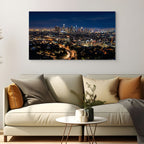 Los Angeles skyline at night with highway light trails wall art