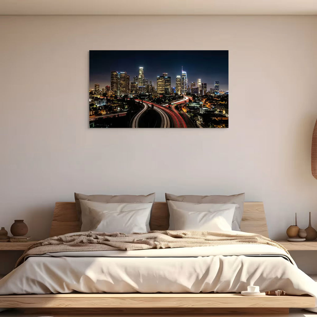 Los Angeles Skyline at Night Canvas Wall Art Downtown LA Skyline Canvas Print