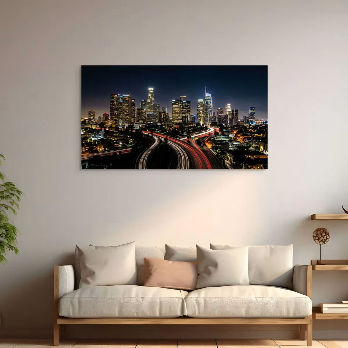 Los Angeles Skyline at Night Canvas Wall Art Downtown LA Skyline Canvas Print