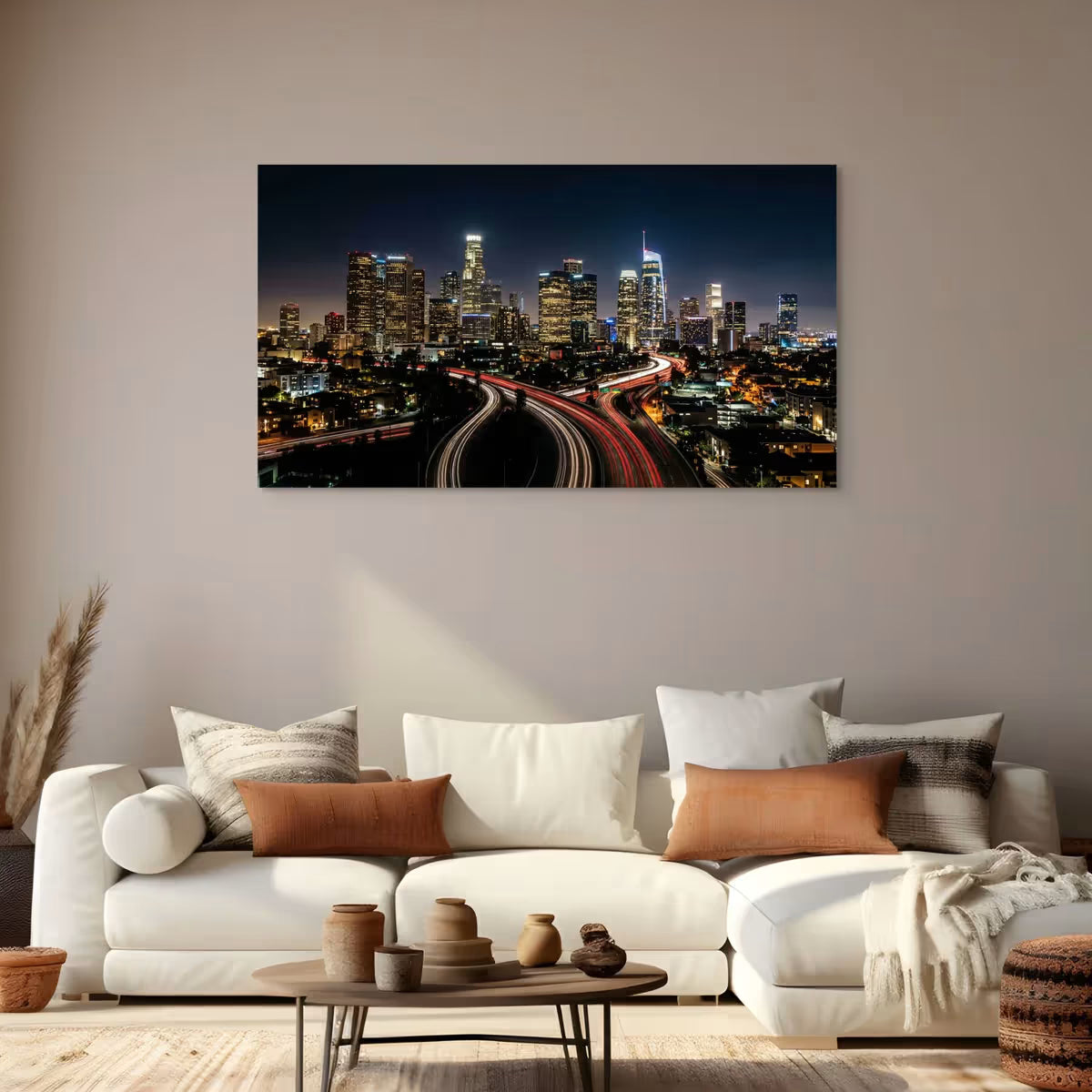 Los Angeles Skyline at Night Canvas Wall Art Downtown LA Skyline Canvas Print