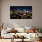 Los Angeles skyline freeway light trails, urban photography print