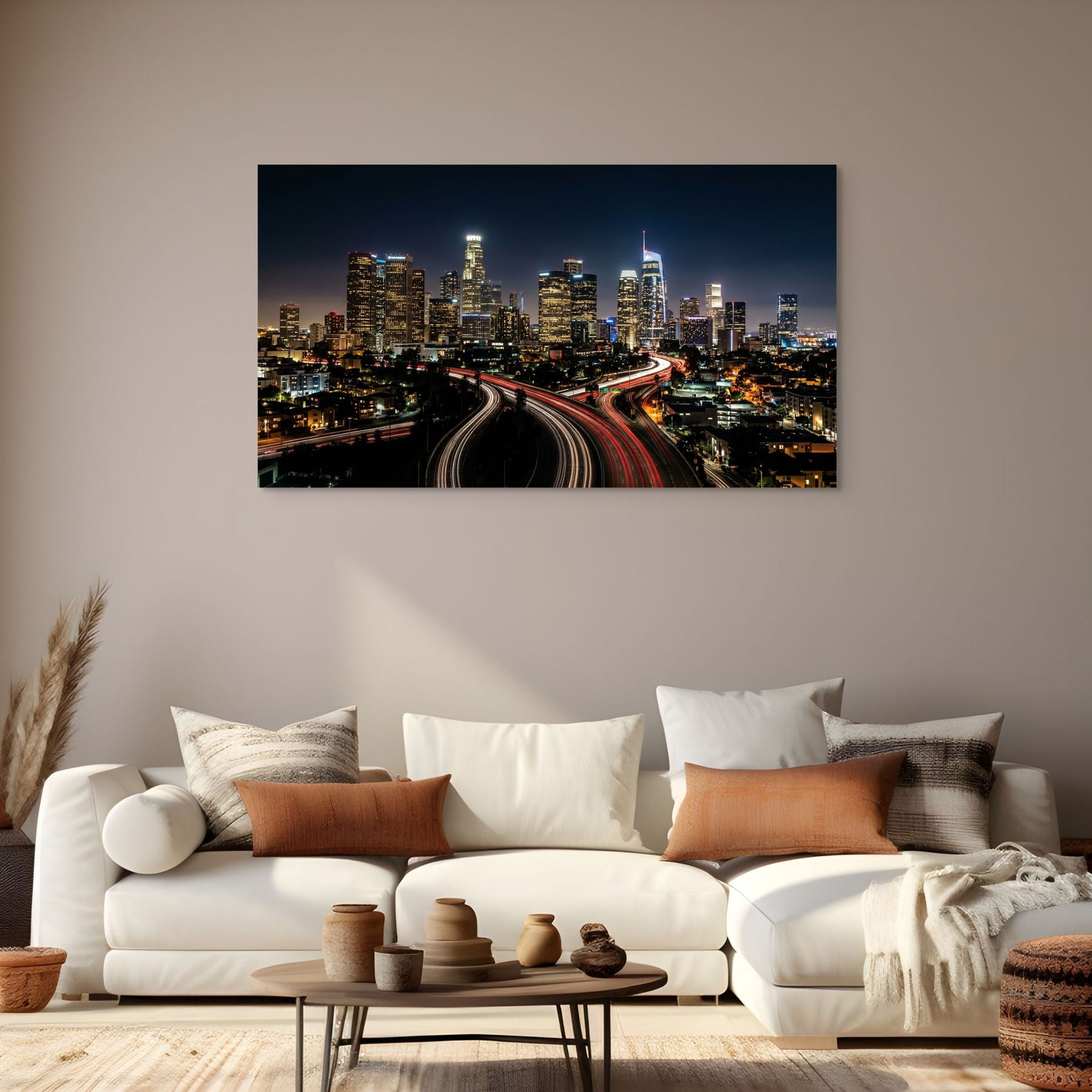 Los Angeles skyline freeway light trails, urban photography print