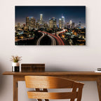 Los Angeles cityscape with light trails, night skyline print