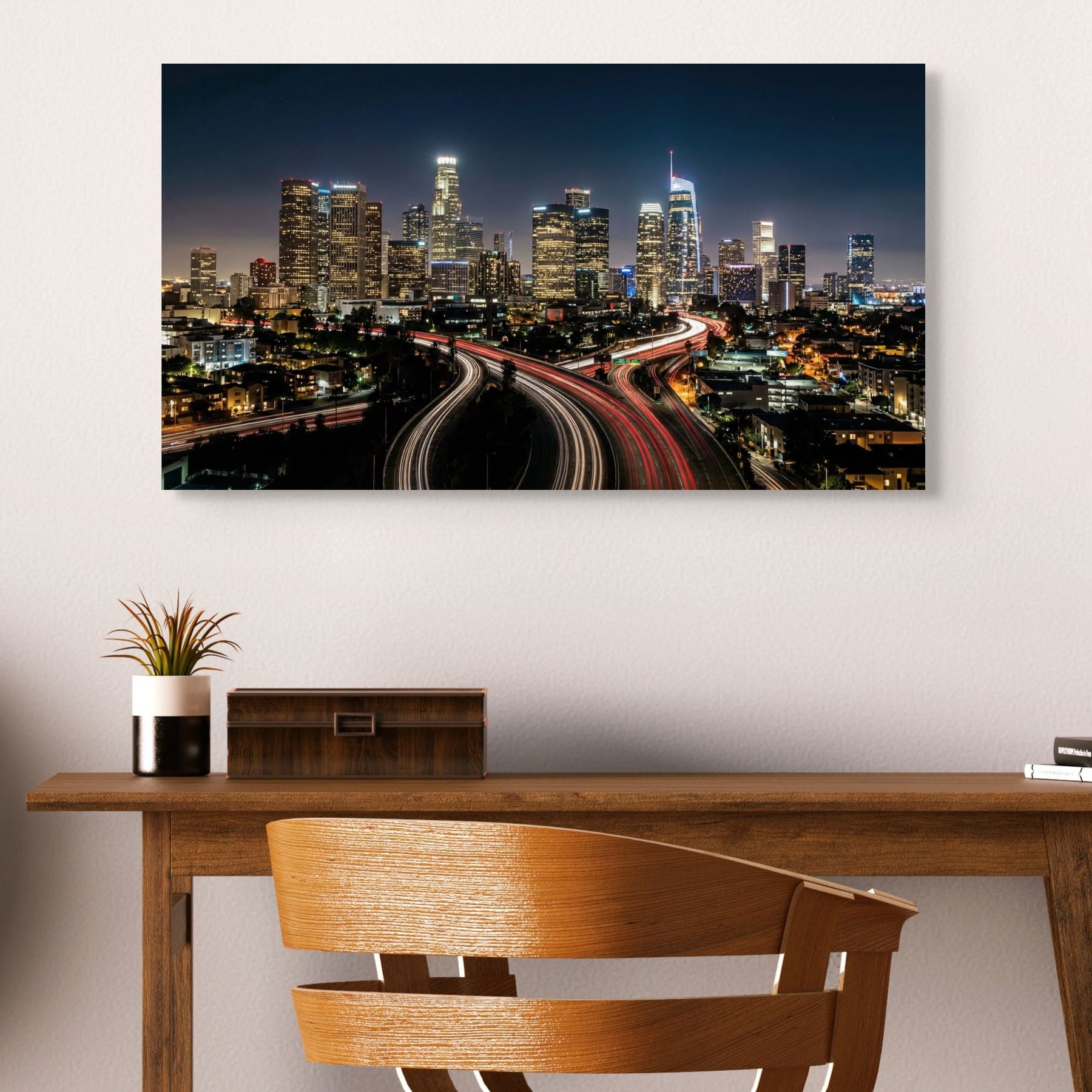 Los Angeles cityscape with light trails, night skyline print