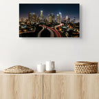 LA skyline night canvas, modern city wall art decor
