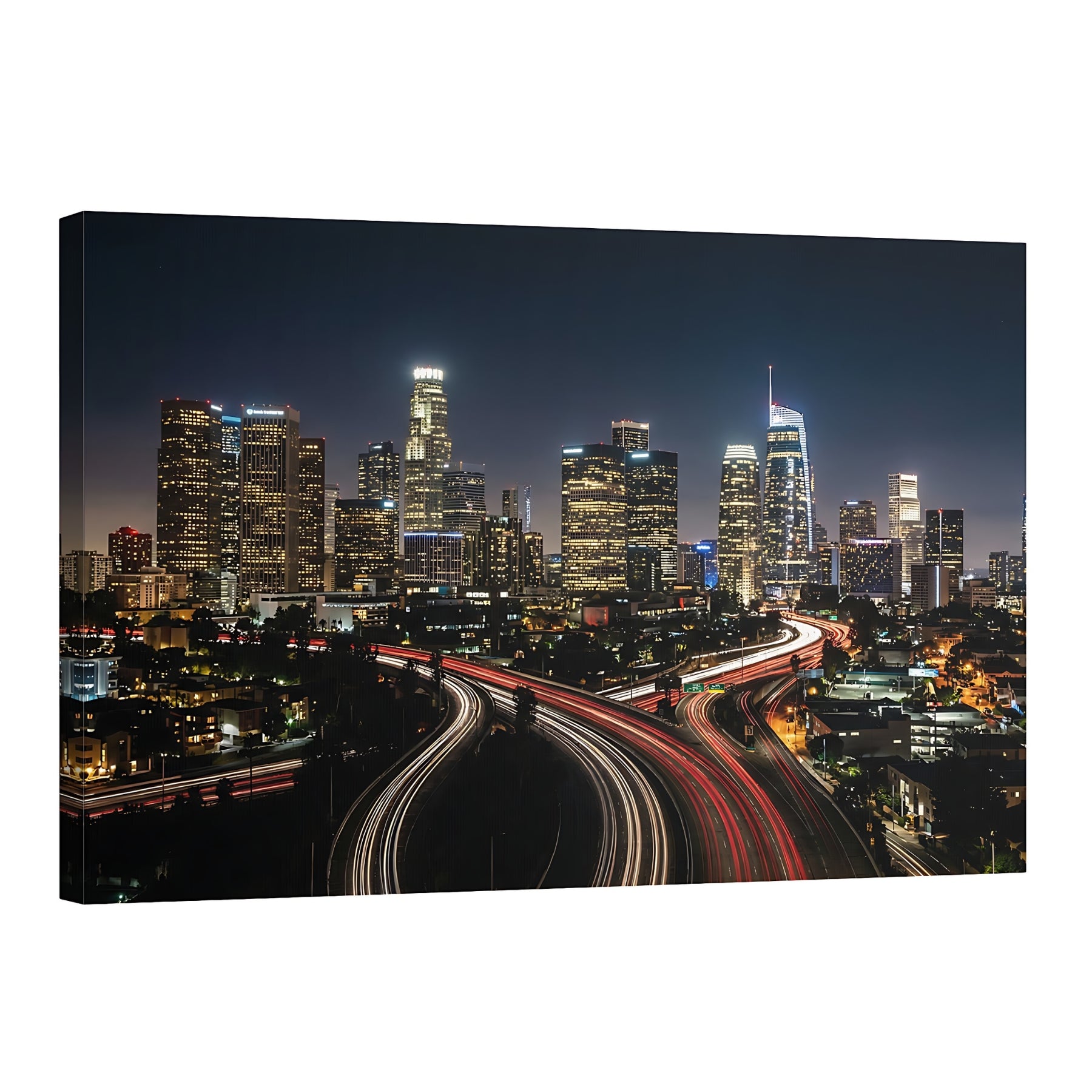 Los Angeles skyline night wall art downtown LA cityscape freeway light trails photography Main image