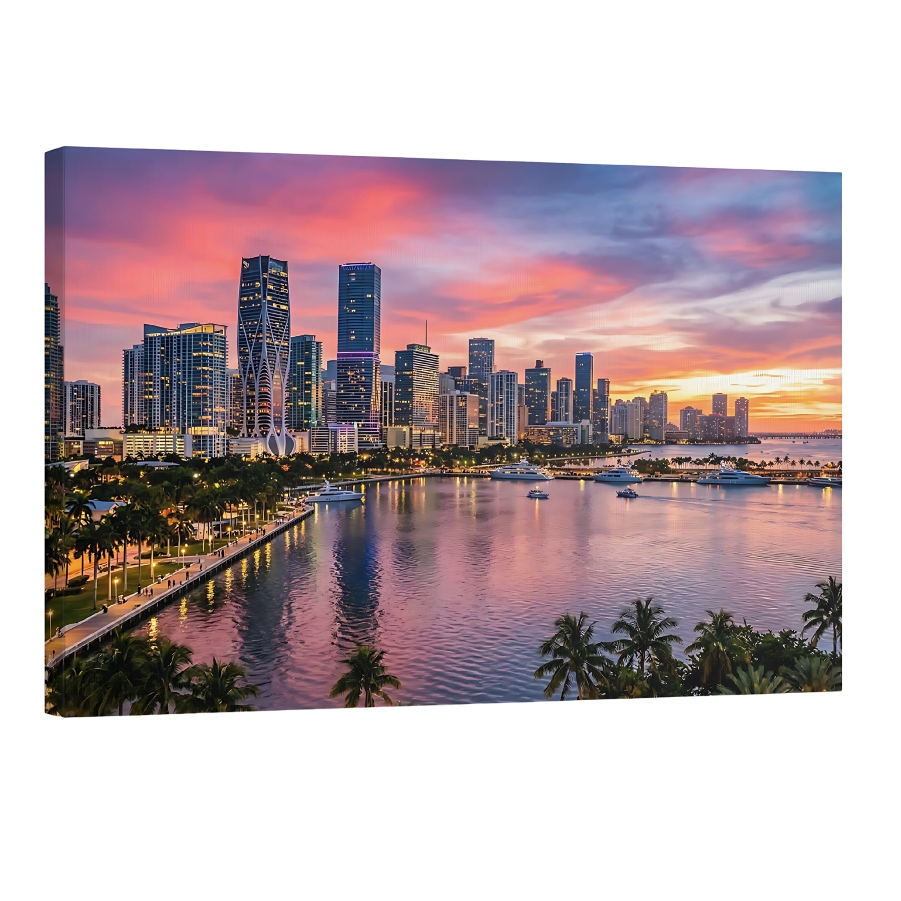 Miami skyline sunset wall art waterfront cityscape Biscayne Bay Miami Florida modern skyline print Main image