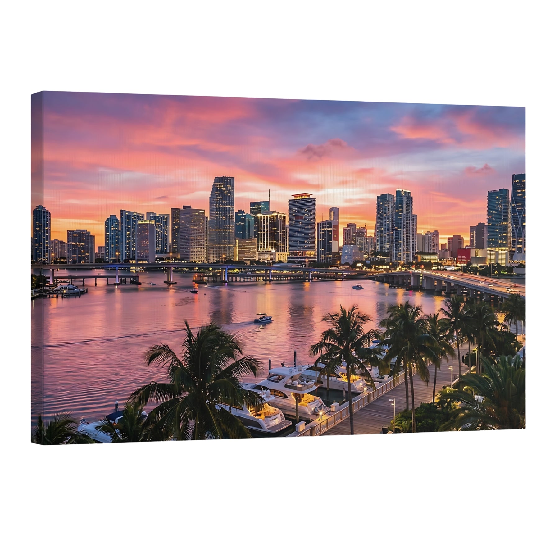 Miami skyline sunset wall art Biscayne Bay cityscape palm trees waterfront photography